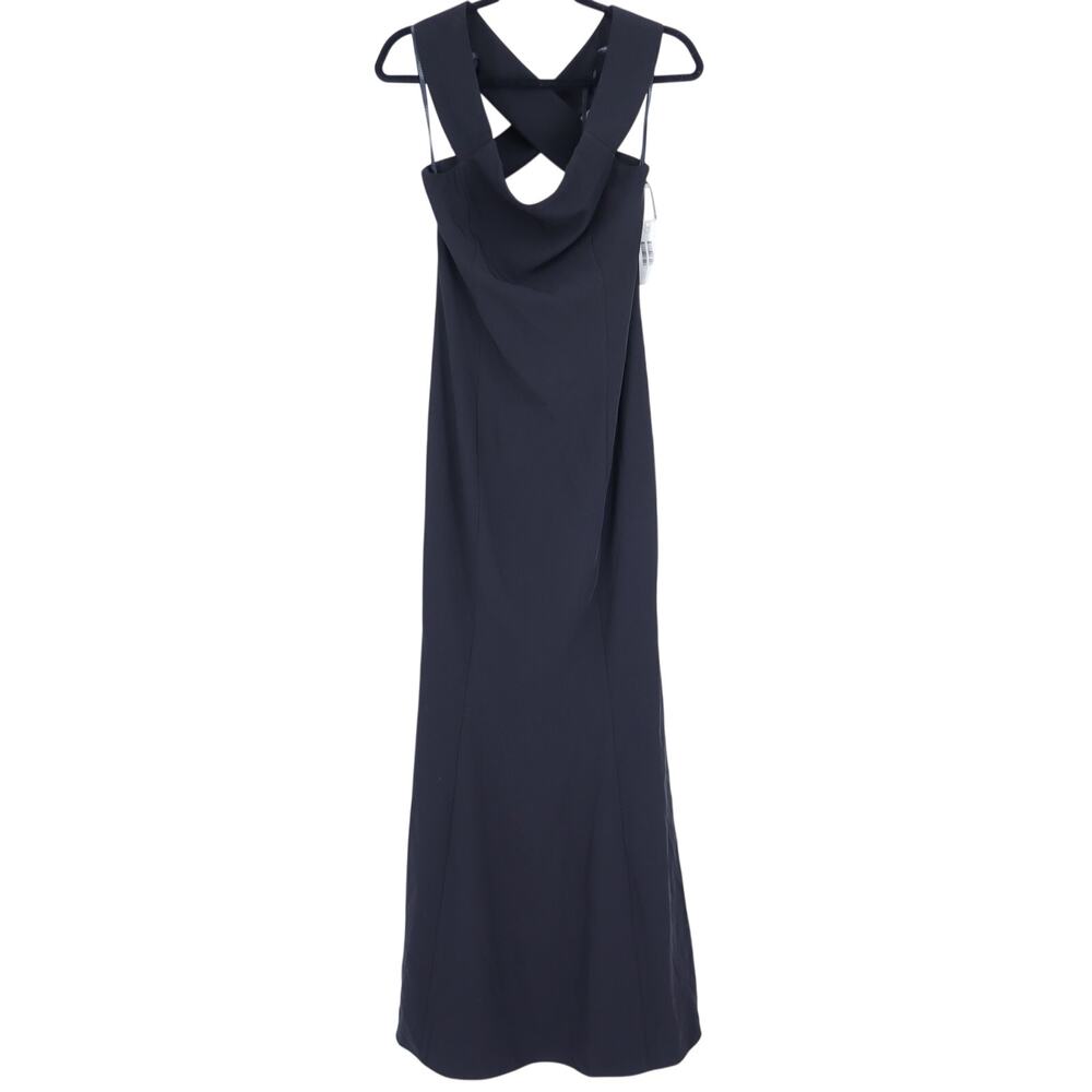 Laundry by Shelli Segal Cross Back Evening Gown Black NWT Maxi Dress Women's 4